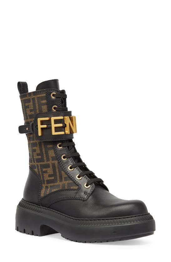 Shop Fendi Graphy Biker Boot In Black/ Brown