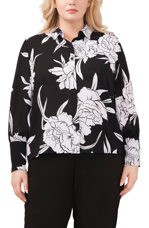 halogen(r) Floral Print Button-Up Shirt in Blooming Black
