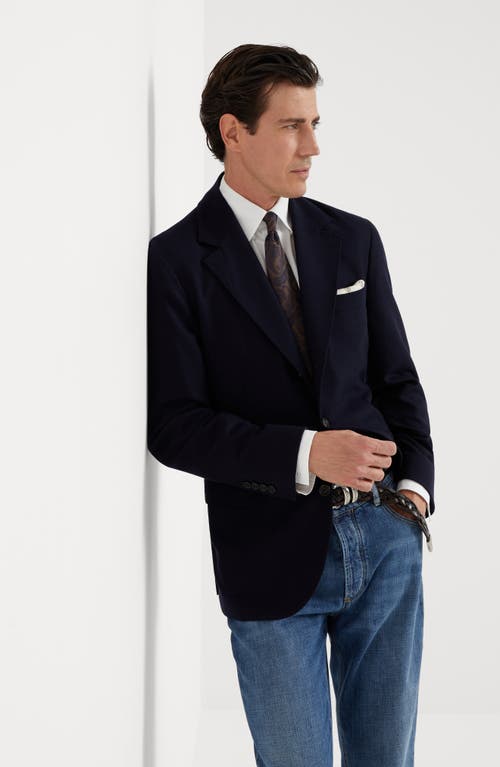 Shop Brunello Cucinelli Hopsack Deconstructed Blazer In Navy Blue