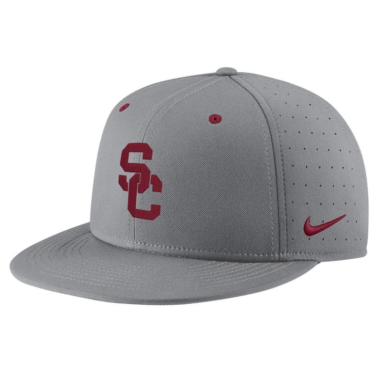 Shop Nike Gray Usc Trojans Usa Side Patch True Aerobill Performance Fitted Hat