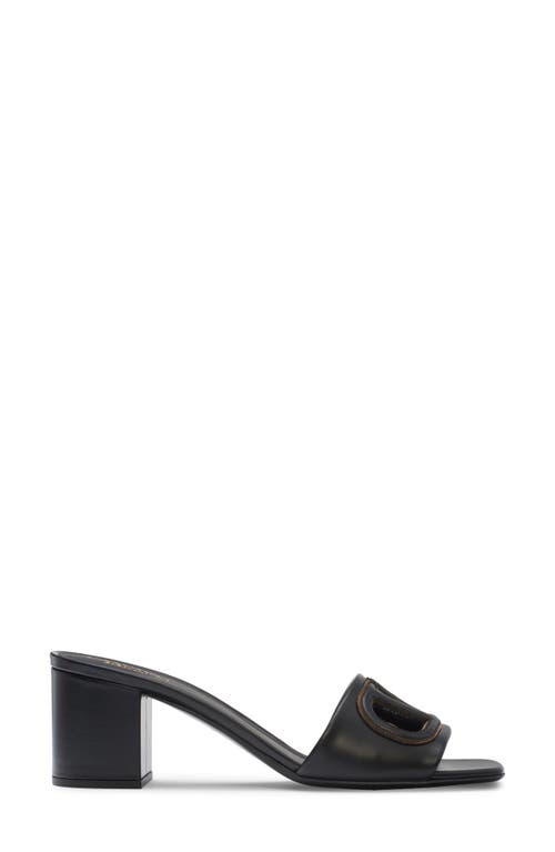 Shop Valentino Garavani Vlogo Cutout Slide Sandal In Nero/antique Brass