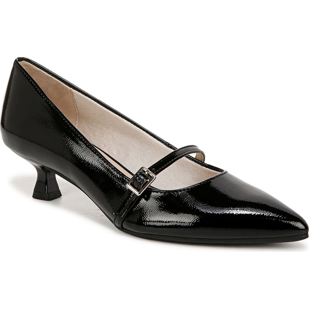 Lifestride Madelyn Mary Jane Pointed Toe Kitten Heel Pump In Black