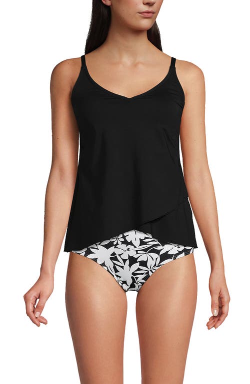 Shop Lands' End Long Torso Chlorine Resistant V-neck Tulip Hem Tankini Swimsuit Top With Adjustable Strap In Black