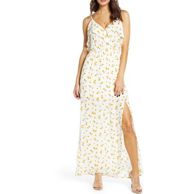All In Favor Floral Ruffle Side Slit Maxi Dress, Ivory