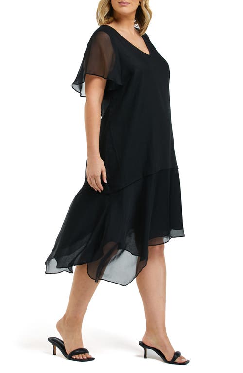 Estelle Shadow Linen Blend Midi Dress In Black