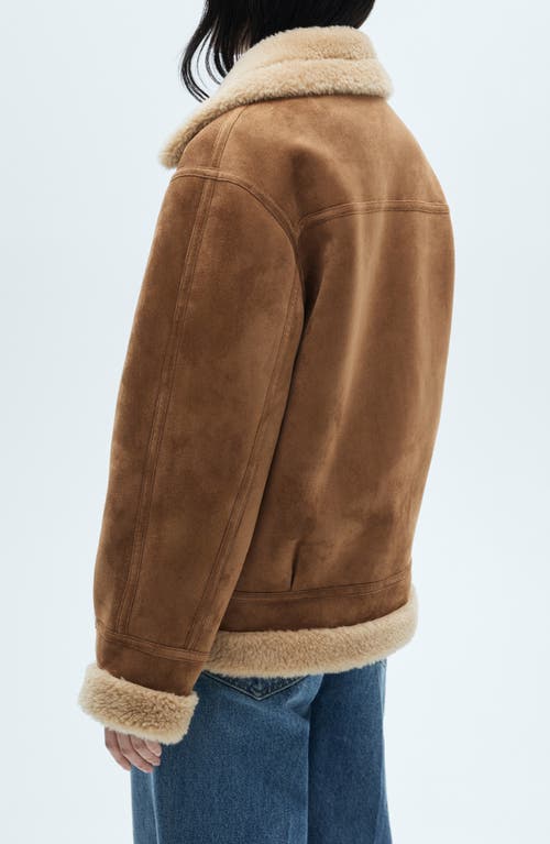 Mango Faux Shearling Moto Jacket In Brown