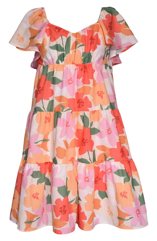 Shop Bonnie Jean Kids' Tiered Flutter Sleeve Dress In Orange