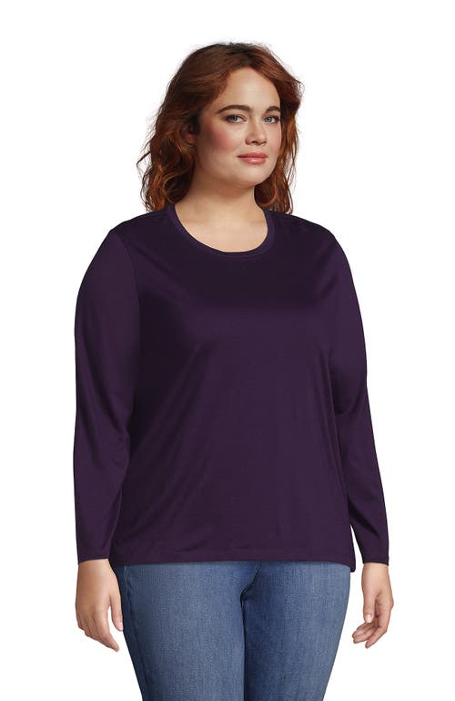 Shop Lands' End Plus Size Relaxed Supima Cotton Long Sleeve Crew Neck T-shirt In Blackberry