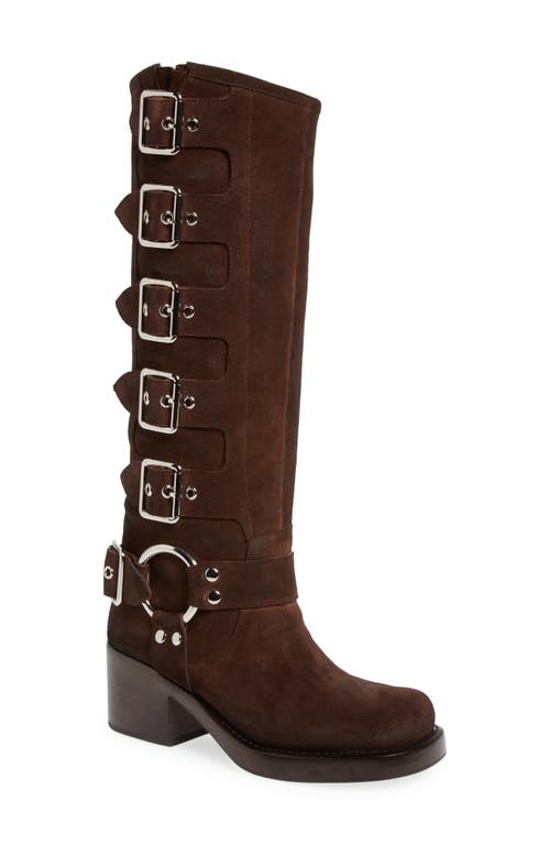 Jeffrey Campbell Trouble Buckle Boot in Brown Oiled Suede Silver Smart Closet