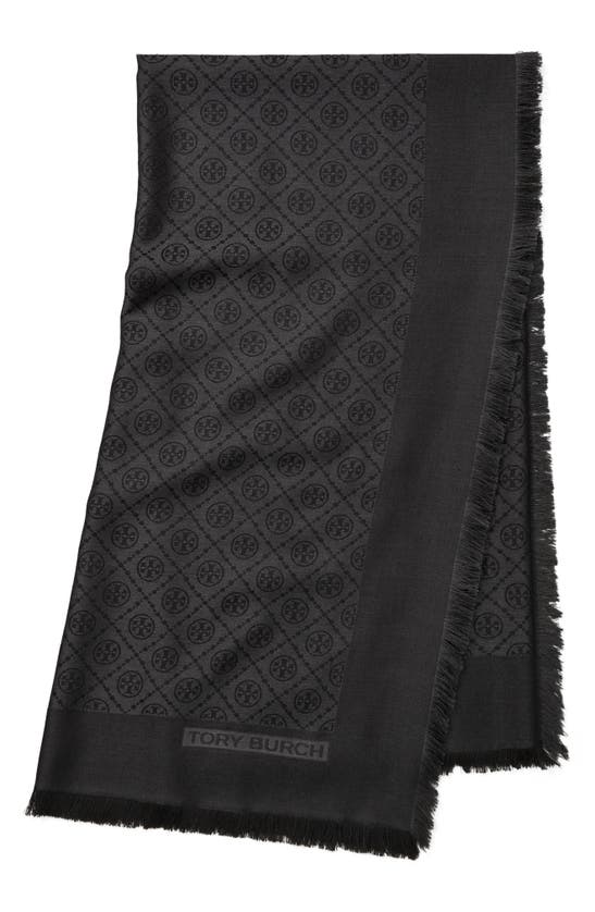 Shop Tory Burch T-monogram Jacquard Wool & Silk Square Scarf In Black