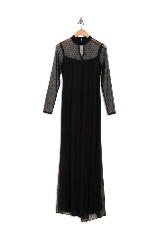 Marina Mesh Long Sleeve Gown In Black | ModeSens