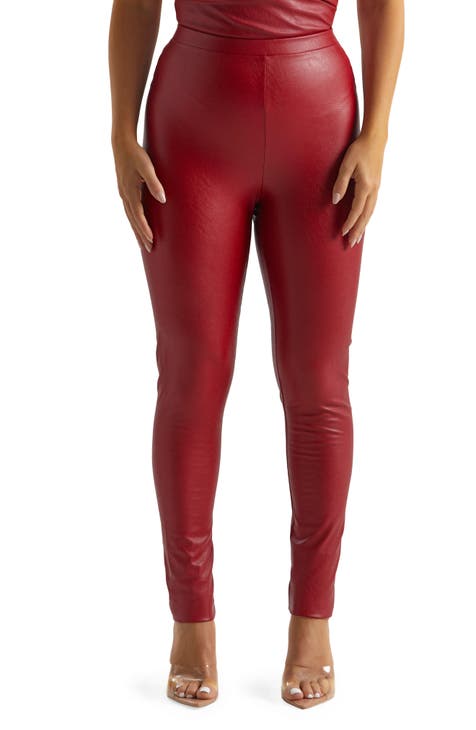 Zara Red Faux Leather High Rise Leggings Womens XS Blogger Favorite Holiday