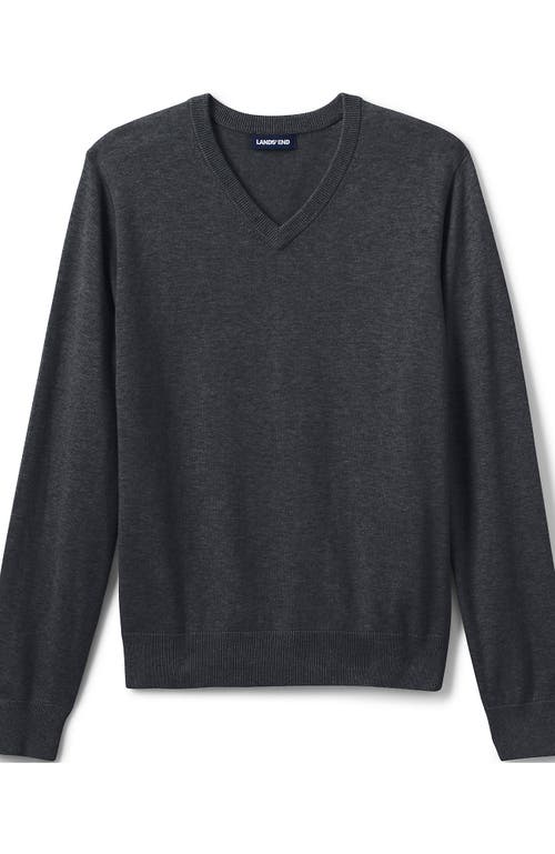 Shop Lands' End School Uniform  Cotton Modal Fine Gauge V-neck Sweater In Coal Heather