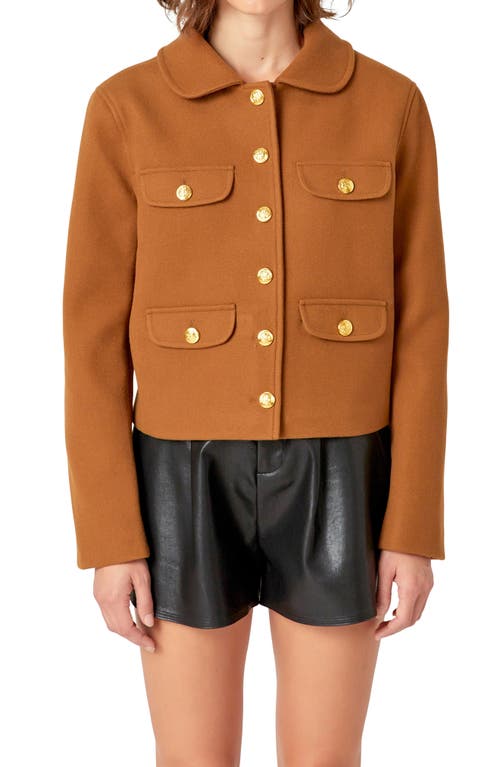 English Factory Button Front Crop Blazer In Olive Brown