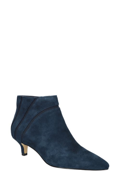 Bella Vita Faraday Pointed Toe Kitten Heel Bootie in Navy Kidsuede Leather 