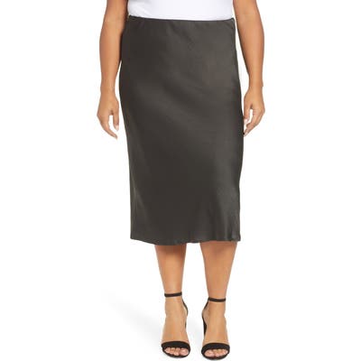 Plus Size Bobeau Lyndon Satin Bias Skirt, Black
