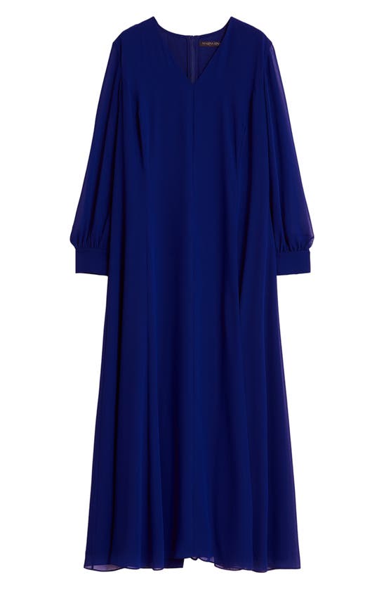 Shop Marina Rinaldi Long Sleeve Crepe Georgette Gown In Cornflower Blue