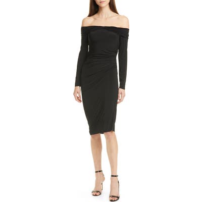 Jason Wu Collection Off The Shoulder Long Sleeve Jersey Evening Dress, Black