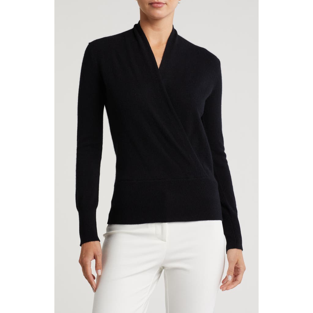 Sofia Cashmere Cashmere Faux Wrap Sweater In Black