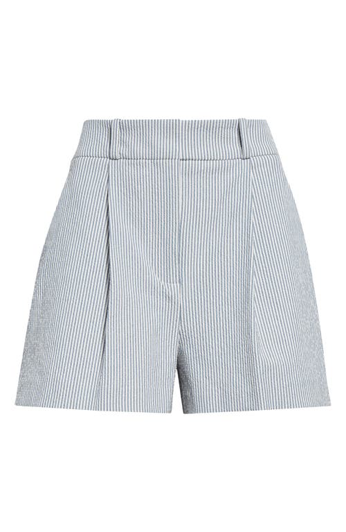 Shop Veronica Beard Haina Stretch Seersucker Shorts In Blue/white