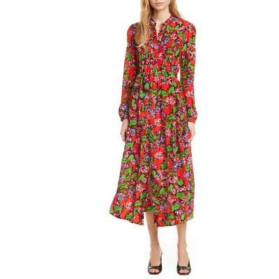 Saloni Remi Long Sleeve Silk Dress, Red