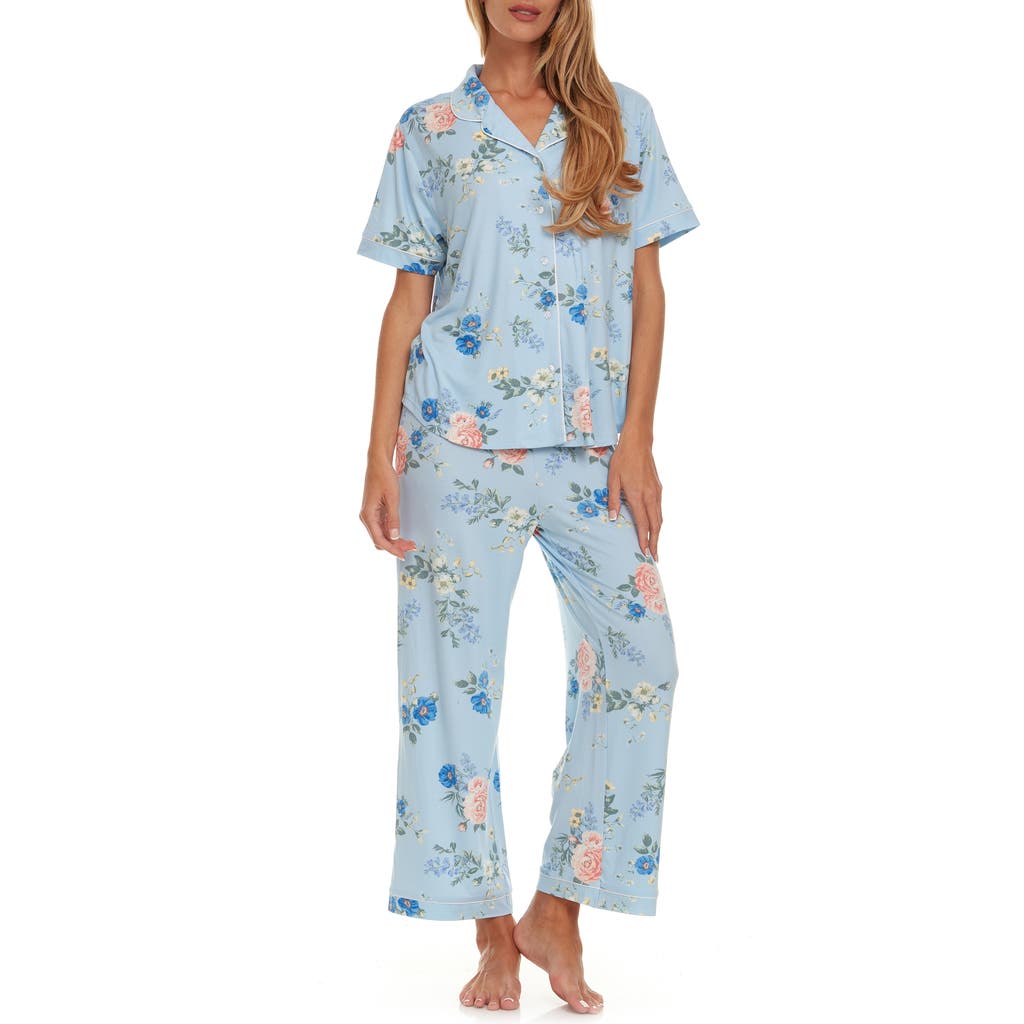 Shop Flora By Flora Nikrooz Annie Short Sleeve & Capri Print Pajamas In Blue