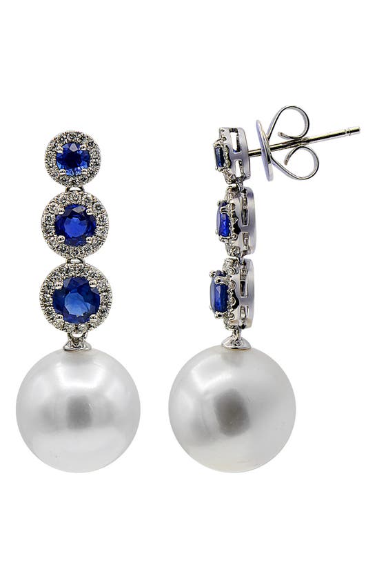 House Of Frosted Sapphire Diamond & Freshwater Pearl Drop Earrings In Blue