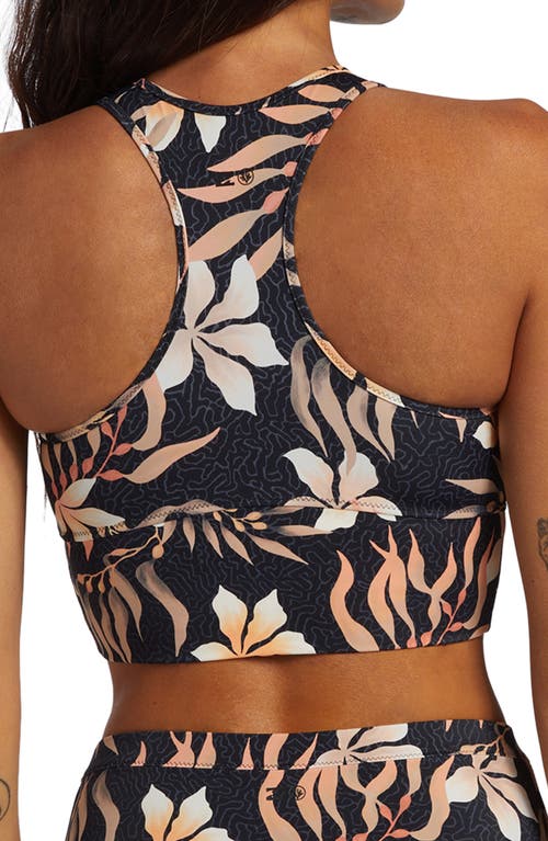 Billabong Coral Gardeners Crop Swim Top In Black/coral Multi