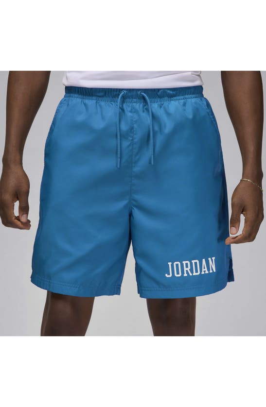 Shop Jordan Essentials Poolside Shorts In Industrial Blue/ White