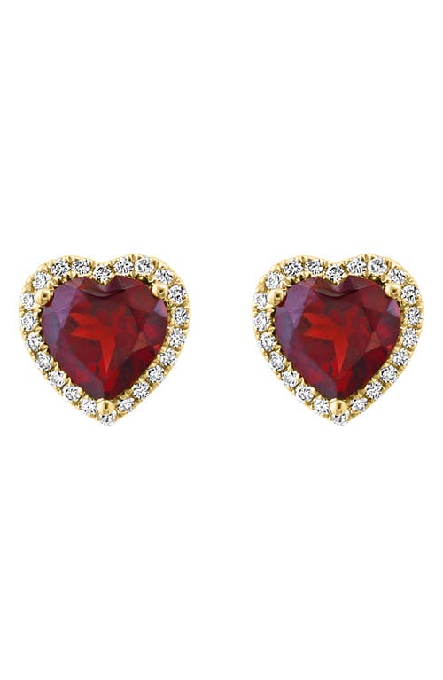 Effy 14k Yellow Gold Diamond & Garnet Heart Stud Earrings In Red