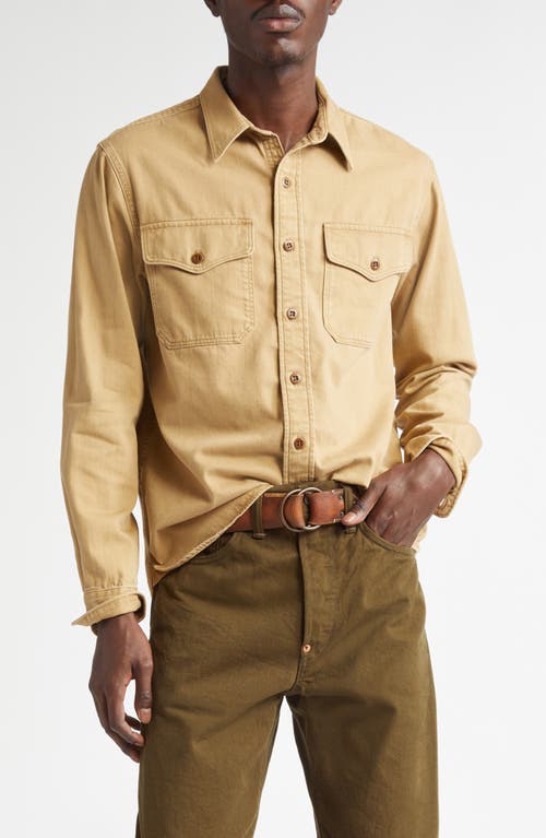 Shop Double Rl Cotton Twill Button-up Work Shirt In Faded Tan