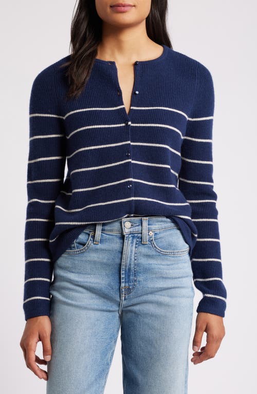 Shop Caslonr Caslon(r) Stripe Wool & Cashmere Cardigan In Navy- Ivory Stripe