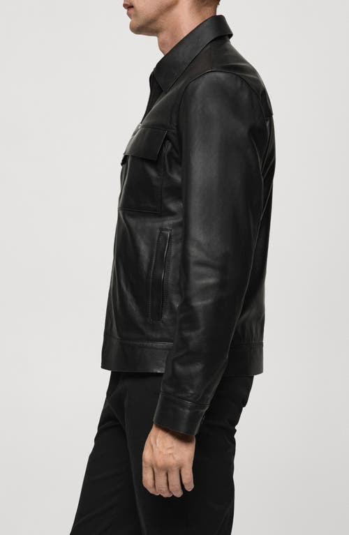 Shop Mango Leather Zip Jacket In Black