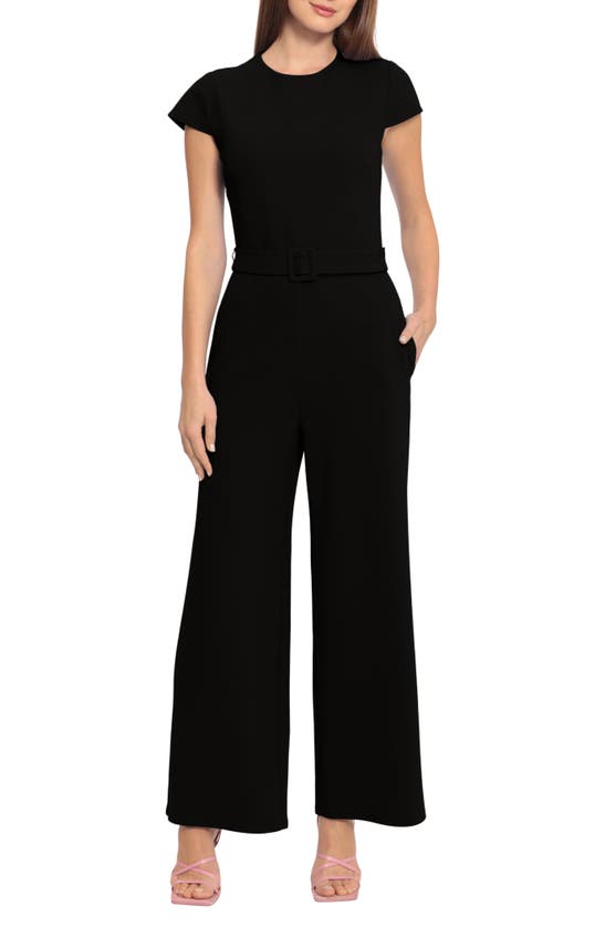 Maggy London Cap Sleeve Belted Jumpsuit In Black