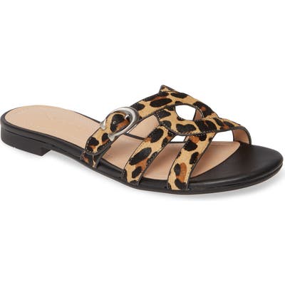 Coach Kennedy Genuine Calf Hair Slide Sandal, Brown