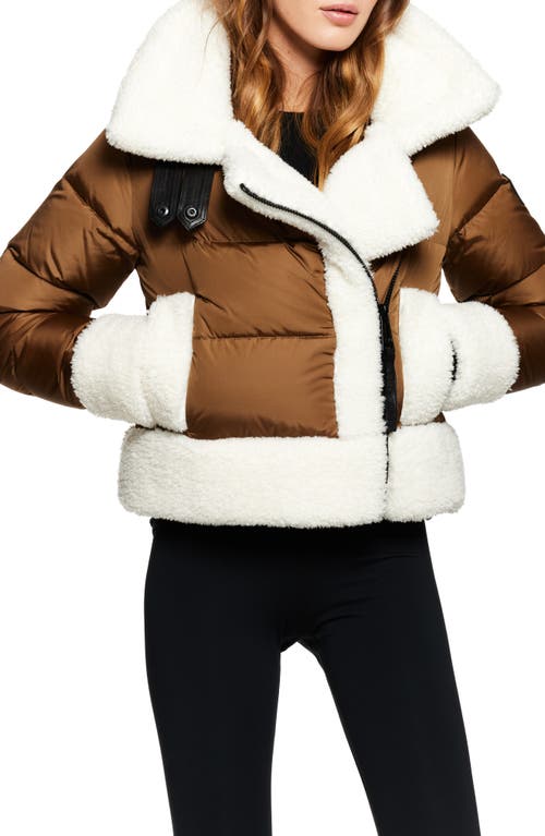 Sam . Bennet Faux Shearling Quilted Down Coat In Matte Walnut