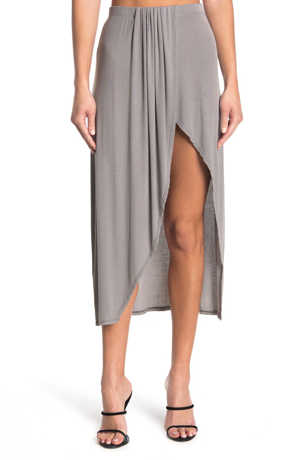 Go Couture Cross Over Slit Maxi Skirt In Heather Grey