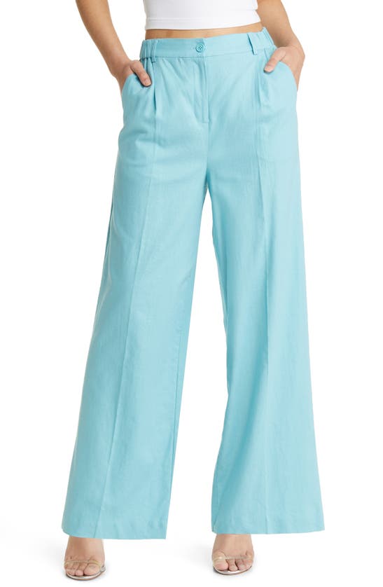 Open Edit Linen Blend Wide Leg Pants In Teal Shore
