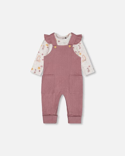 Shop Deux Par Deux Baby Girl's Printed Organic Cotton Bodysuit And Pointelle Overall Set Woodrose In Printed Fox