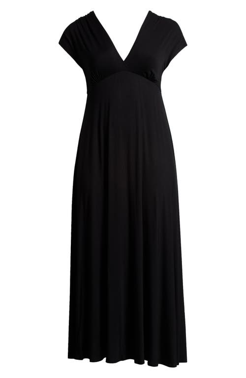 Shop 24seven Comfort Apparel Empire Waist V-neck Stretch Dress In Black