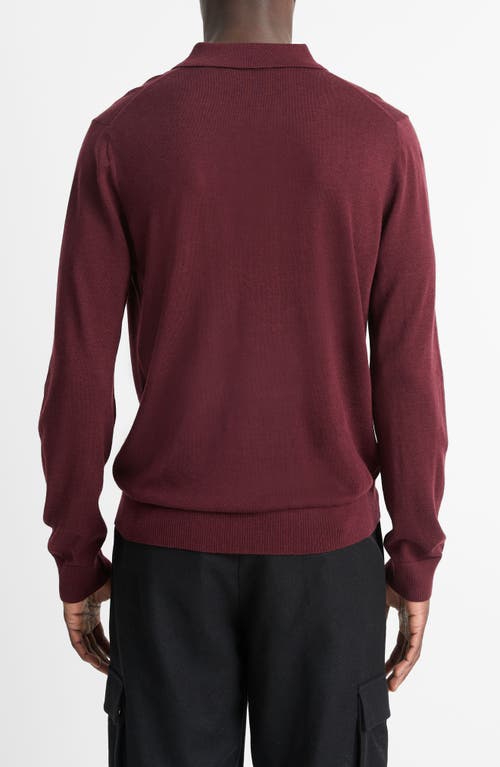 Shop Vince Long Sleeve Merino Wool Polo In Malbec