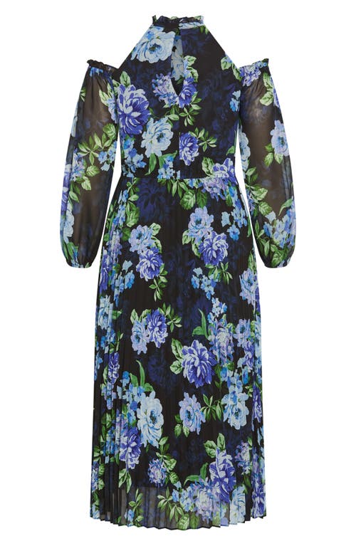 City Chic Promise Floral Cold Shoulder Long Sleeve Maxi Dress In Blue Blooms