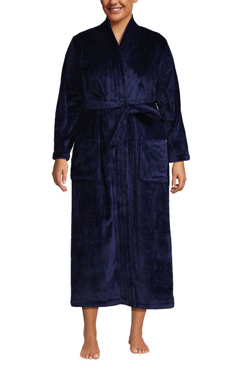 Lands' End Tall Cozy Plush Long Wrap Robe In Deep Sea Navy
