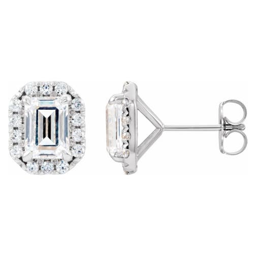 Bliss Diamond 3/4 Ct Emerald Moissanite & Lab Grown Diamond Halo Studs 14k Gold Earrings In 14k White Gold
