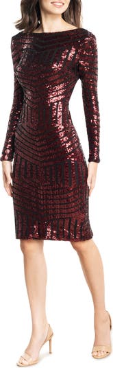 Dress the Population Emery Sequin Stripe Long Sleeve Cocktail Dress ...