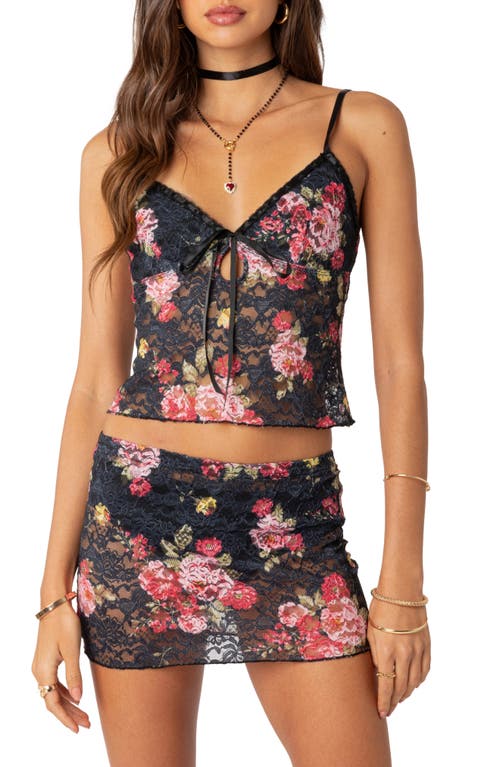 EDIKTED Portofino Floral Sheer Lace Camisole Black at Nordstrom,