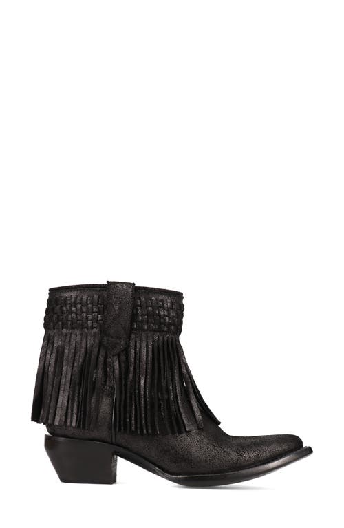 Frye Sacha Fringe Bootie In Black Metallic