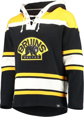 Old Time Hockey NHL Boston Bruins Logo Lace Up Pullover Black Hoodie  Sweatshirt