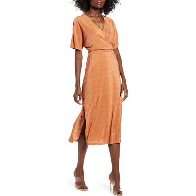 All In Favor Surplice Midi Dress, Brown