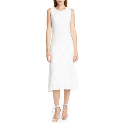 Fuzzi Floral Rib Sleeveless Midi Dress, White